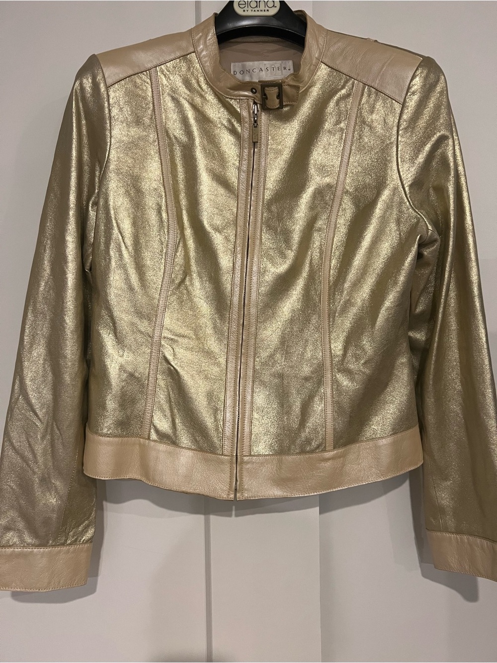 Doncaster Vtg Gold & Tan Metallic Leather Zip Jacket l Size 10
